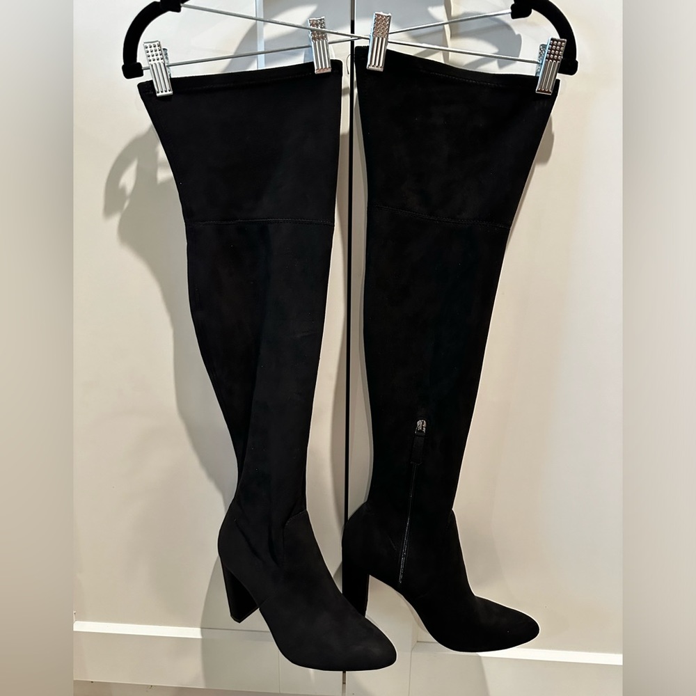 Black faux suede over the knee boots